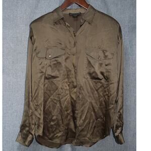 Baldanza 100% Pure Silk Button-Down Blouse in Taupe Brown Size 6